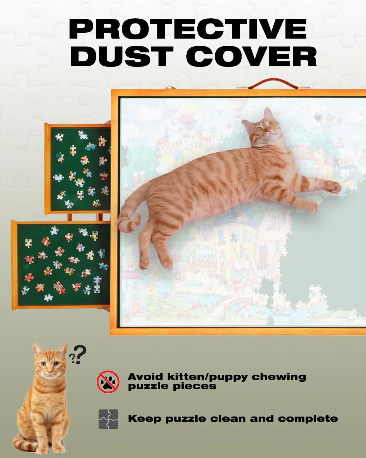 1500-delige houten puzzeltafel met lades en deksel, verstelbaar puzzelbord met opvouwbare poten, draagbare gekantelde puzzel