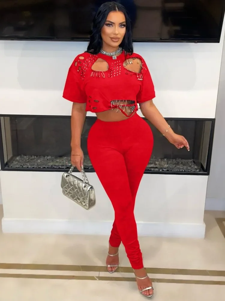 

Yomesugar Элегантный комплект из 2 предметов, женские сексуальные укороченные топы с короткими рукавами и брюки-карандаш, одинаковые комплекты для летних вечеринок и клубов 2025, наряды