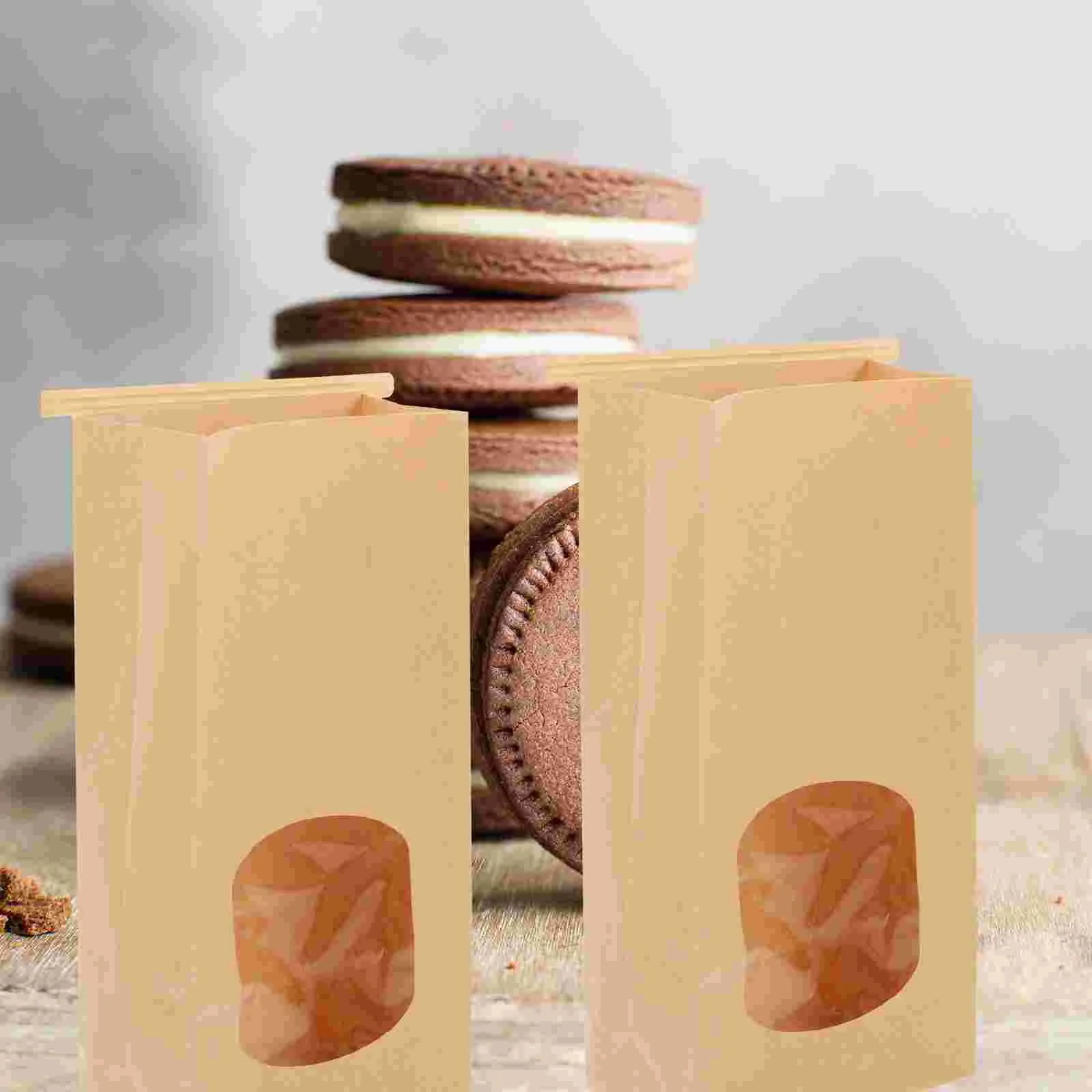 

100 Pcs Kraft Paper Bakery Bags for Cookies Snacks Gift Packaging Reusable Self Seal Oil Resistant Treats Candy Storage 8oz