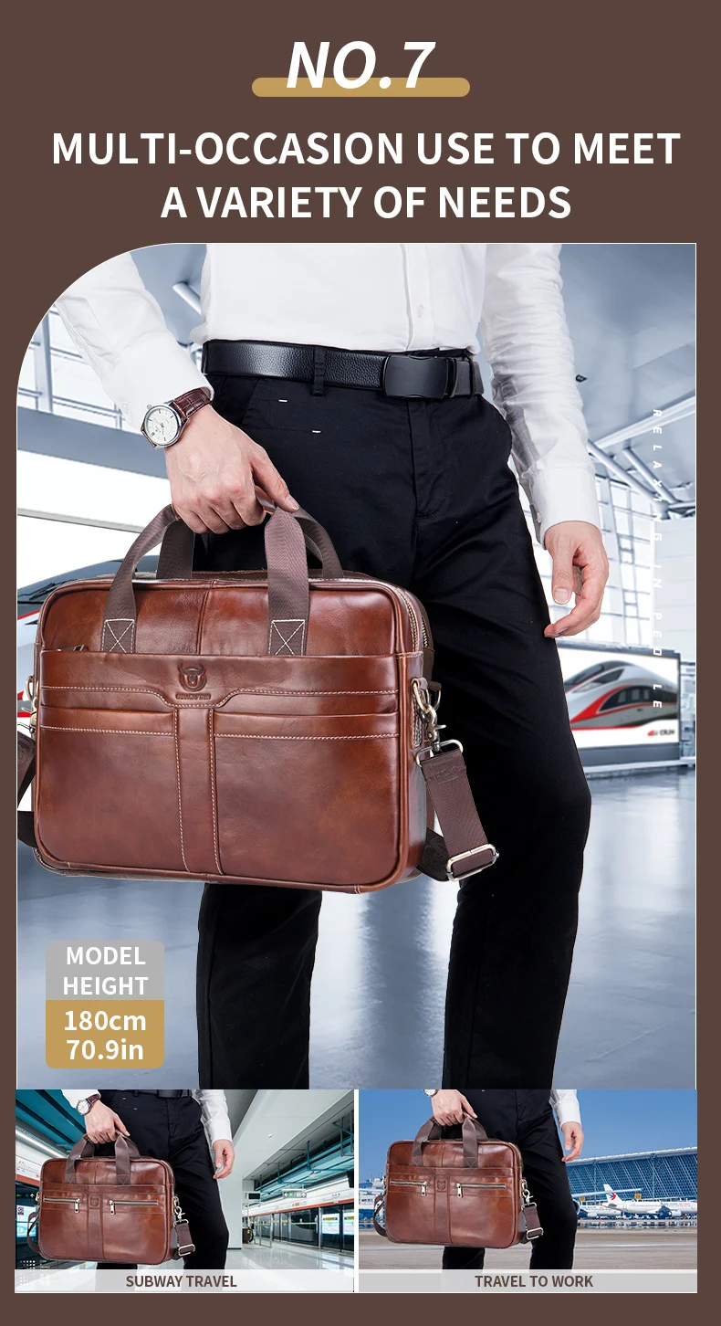 BULLCAPTAIN Leather Laptop Bag, Top Layer Leather 15' Laptop Bag Men's Laptop Briefcase Work Business Travel Bag 053