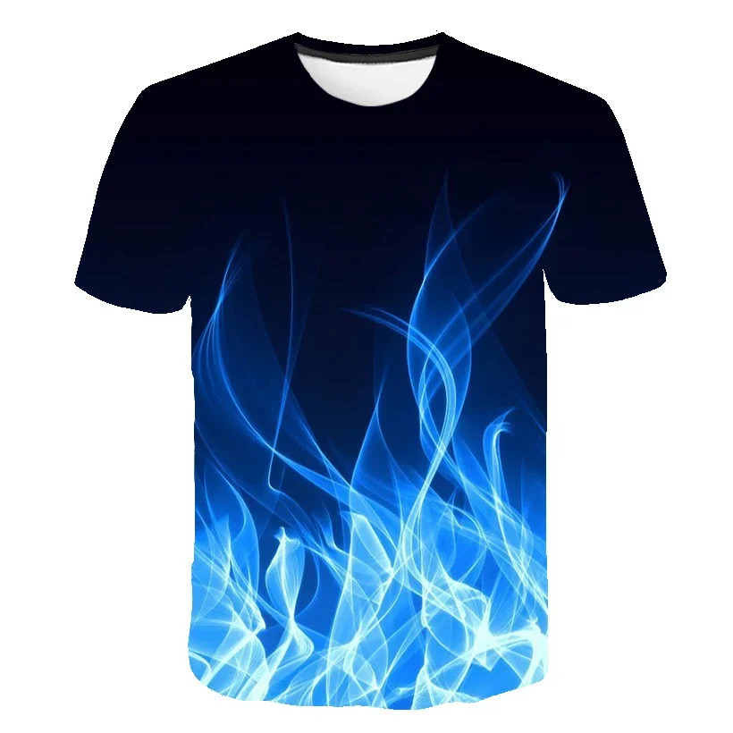 Colorful Flame 3D Printing T Shirt Man Summer O-Neck Short Sleeve Oversized Top Casual Tee Loose Streetwear Harajaku