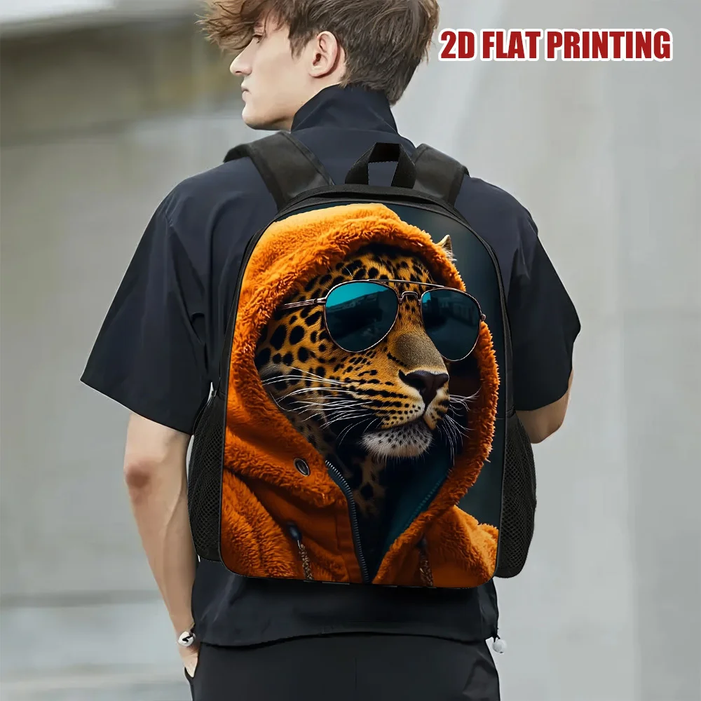 

A large-capacity fashion leopard print 2D flat backpack - functional travel shoulder bag with washable zipper opening