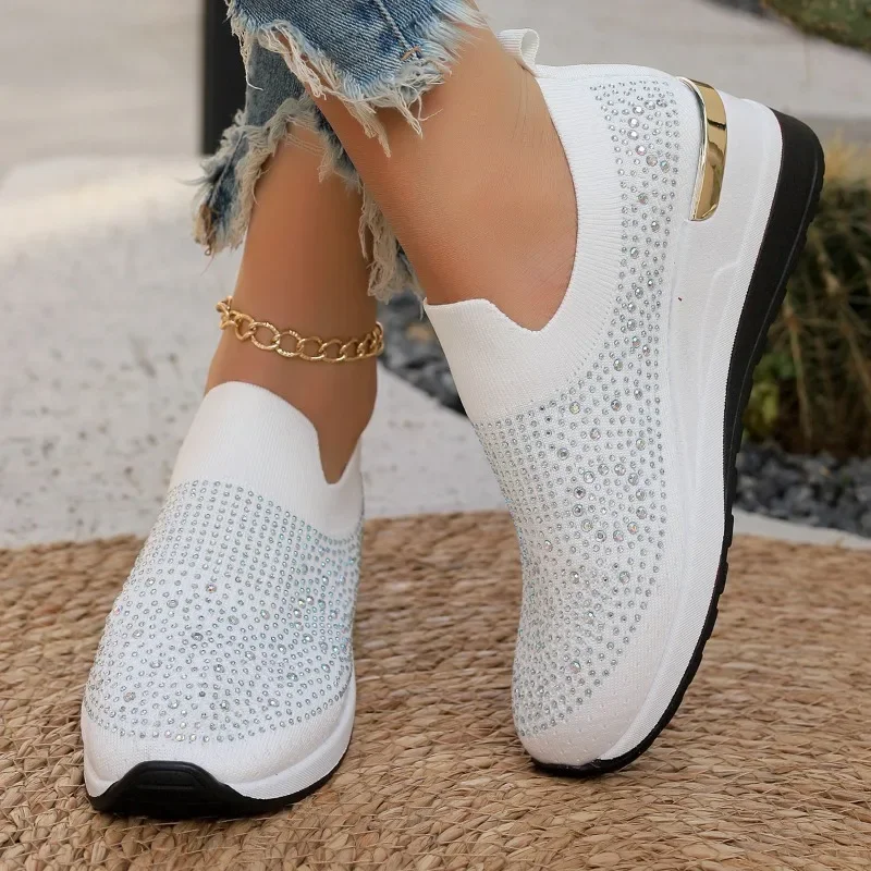 Mesh Spring/Autumn Comfortable Sneakers Bling Slip-on Casual Shoes for Women Sneakers Breathable Light Women\'s Vulcanize Shoes