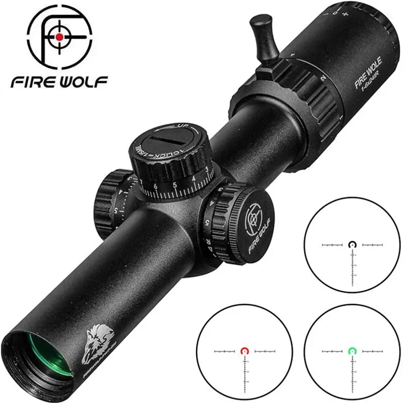 FIRE WOLF HD 1-6X24 Glass Etched Crosshair Wide Field Optical Sight Infrared Compact Hunting Scope Tactical Rifle Scope