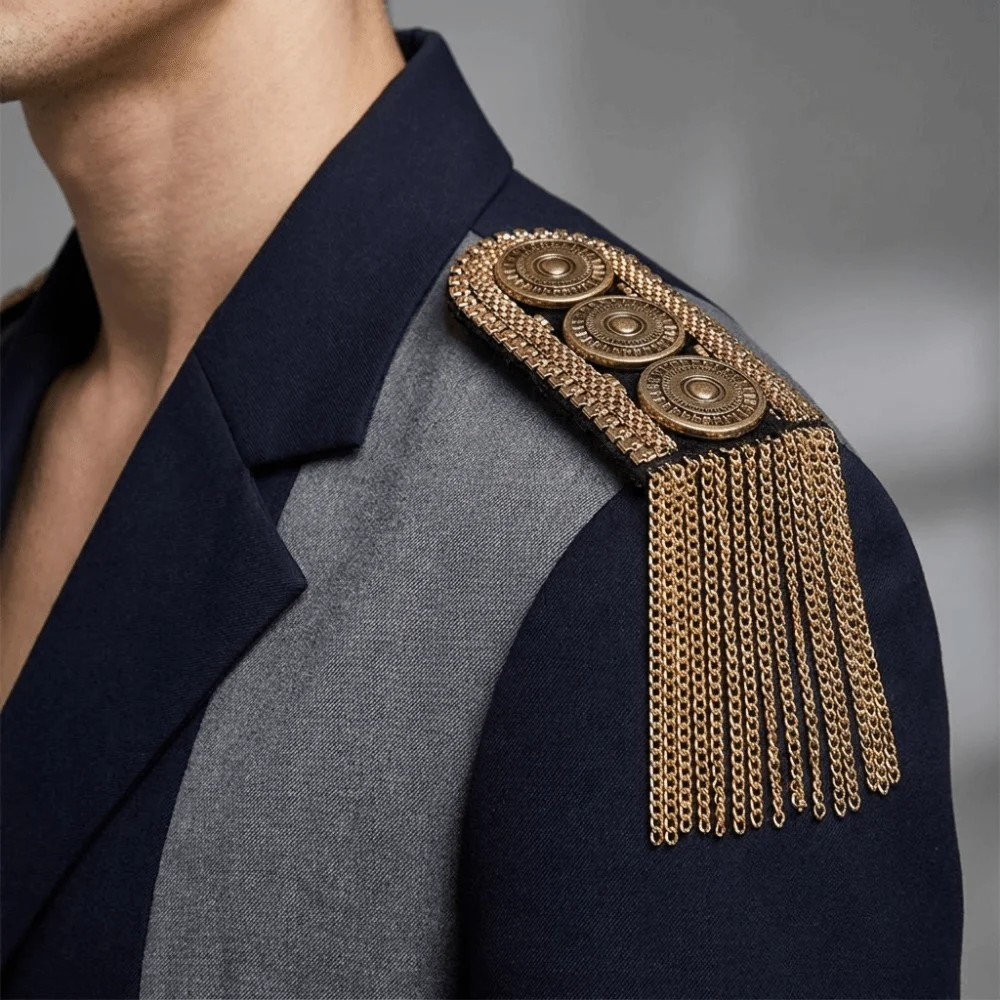 Fashion Alloy Shoulder Epaulets Decorative Chain Tassel Fringe Shoulder Ornament Retro DIY Clothing Accessories Suit Jacket