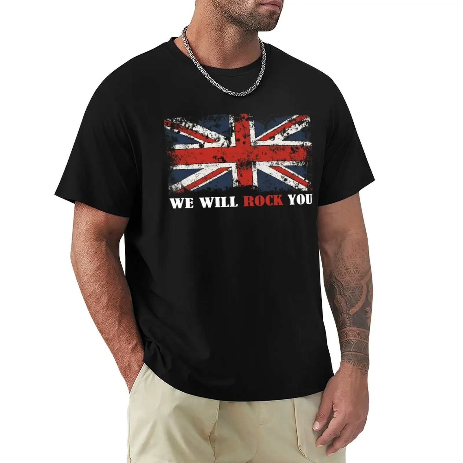 

We will rock you vintage rock British Flag T-Shirt animal prinfor boys funnys plain Men's cotton t-shirt