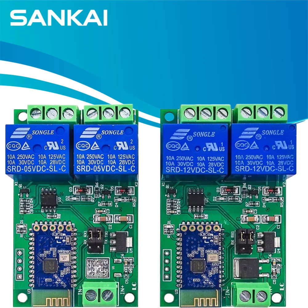 Bluetooth 2CH Relay Switch 5V 12V, Phone APP Remote Control, IoT Smart Home Automation