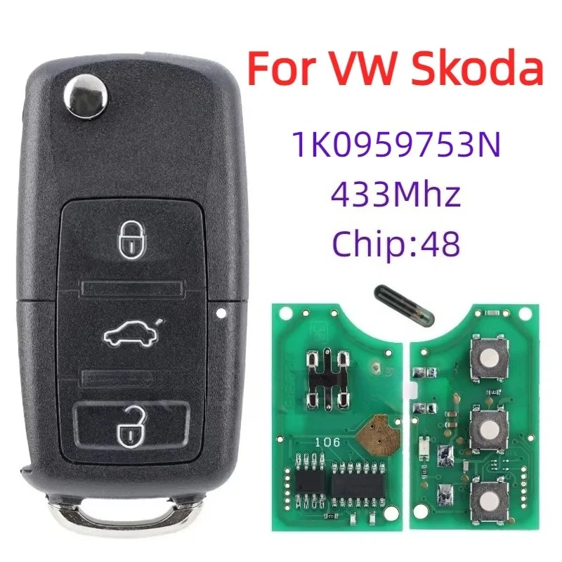 

Откидной автомобильный дистанционный ключ 1K0959753N 48 чип для Volkswagen VW PASSAT Octavia Skoda CADDY GOLF JETTA Tiguan POLO Seat AItea Ibiza