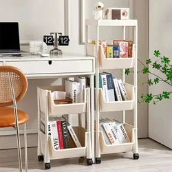 Trolley Bookshelf Portable Creative Kitchen Organizers And Storage Rack Living Room Mobile Display Movable Bookshelf With Wheels