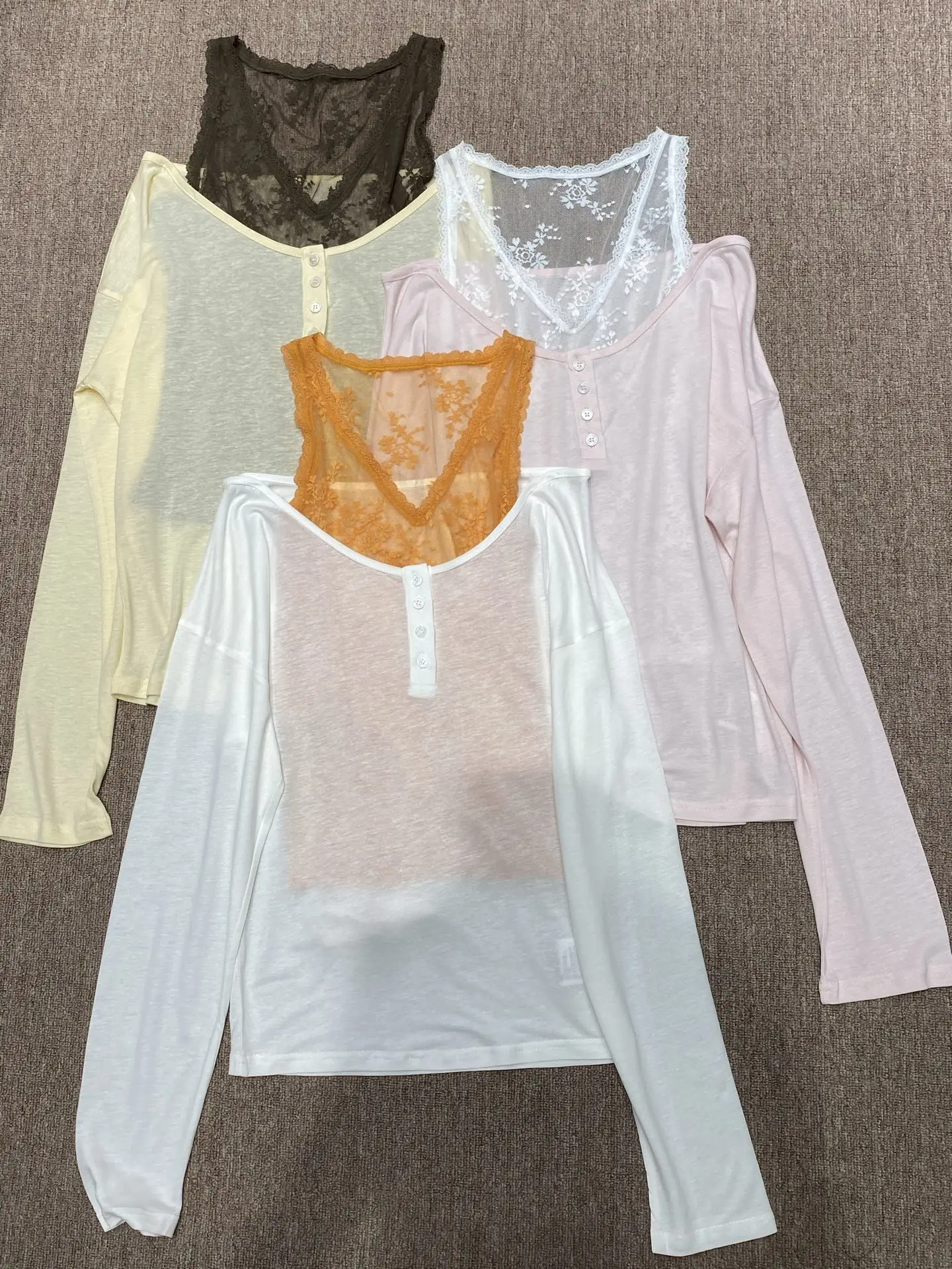

Lace Trim Lightweight Vest And Sun Protection Set Splice One Shoulder Cotton Knitted Long Sleeve T-Shirt for Women Commute Style