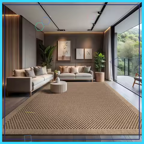 9x12 Natural Jute-Look Rug, Indoor/Outdoor Easy-Clean Washable Area Carpet for Living Room Patio Kitchen