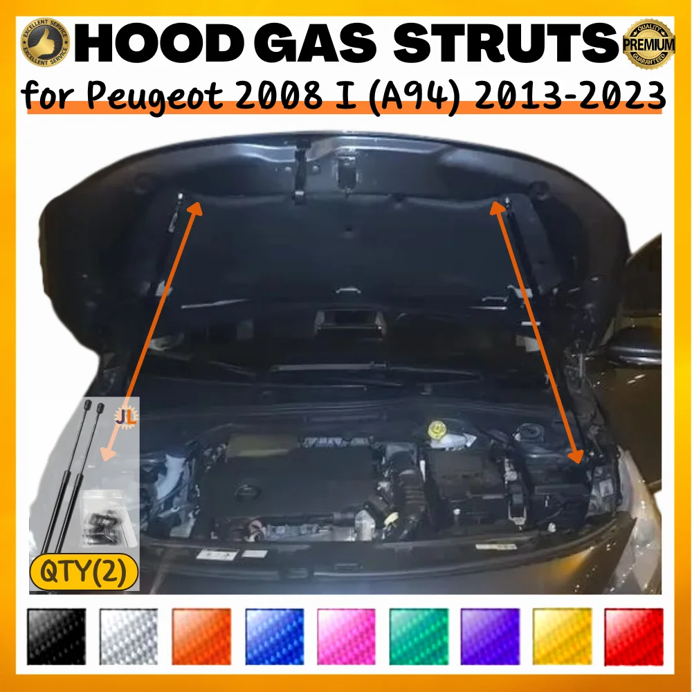 

Qty(2) Hood Struts for Peugeot 2008 I (A94) 2013-2023 Front Bonnet Modify Lift Supports Dampers Gas Springs Shock Absorbers