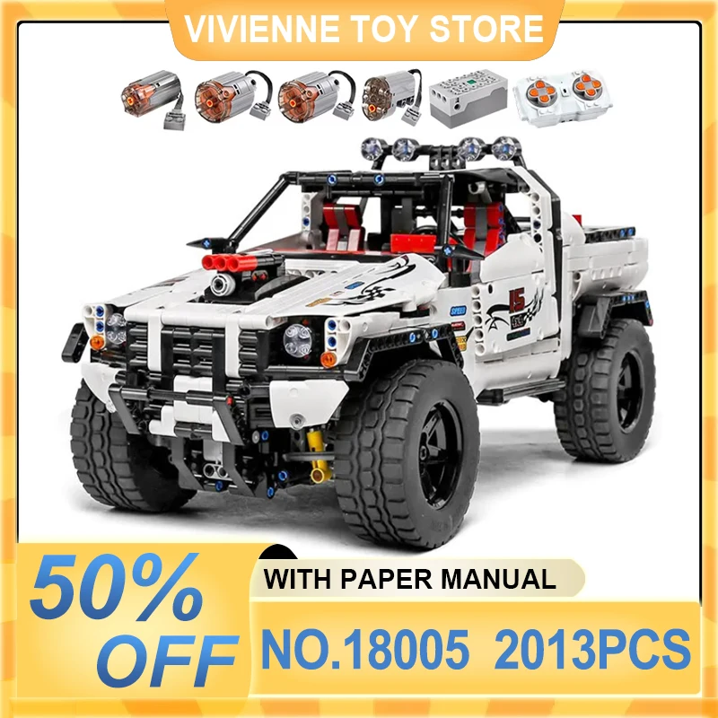 MOULD KING 18005 Technical Pick Up Truck MOC-2412 APP Motorized Silver Flagship Off-road Car Building Blocks Bricks Toys For Kid