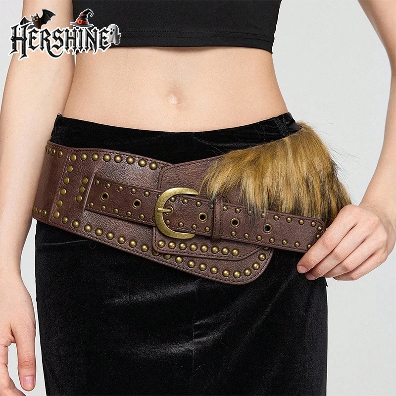 

HERSHINE, 1 упаковка, женская мода, винтажные длинные волосы, широкий пояс с заклепками, украшение в западном стиле, подходит для платья, джинсов, Хэллоуина