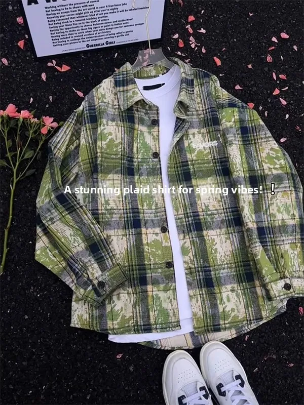 

Мужская весенняя винтажная рубашка Xinglang в американском студенческом стиле с длинным рукавом, в клетку, с полосками, для пар, верхняя одежда