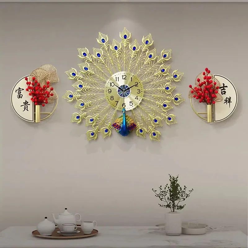 Luxury Wall Clocks Peacock Big Sizemodern Design Metal Aesthetic Creative Silent Wall Watch Modern Design Horloge Home Decor