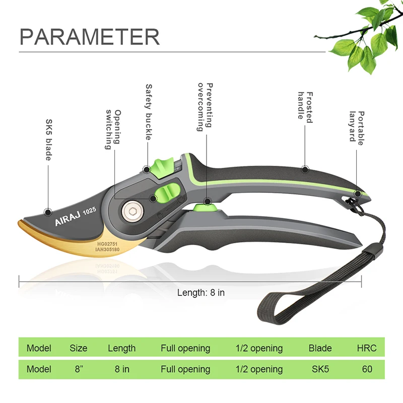 AIRAJ Plant Trim Garden Pruning Shears Horticulture Pruner Cut Shrub Garden Scissor Tool Branch Shear Orchard Folding Saw Set