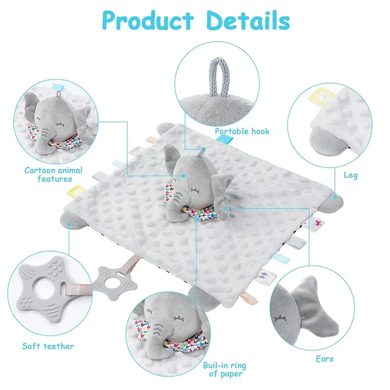Cobertor de edredom de bebê personalizado com mordedor de silicone torre de algodão orgânico presentes de chuveiro para recém-nascidos