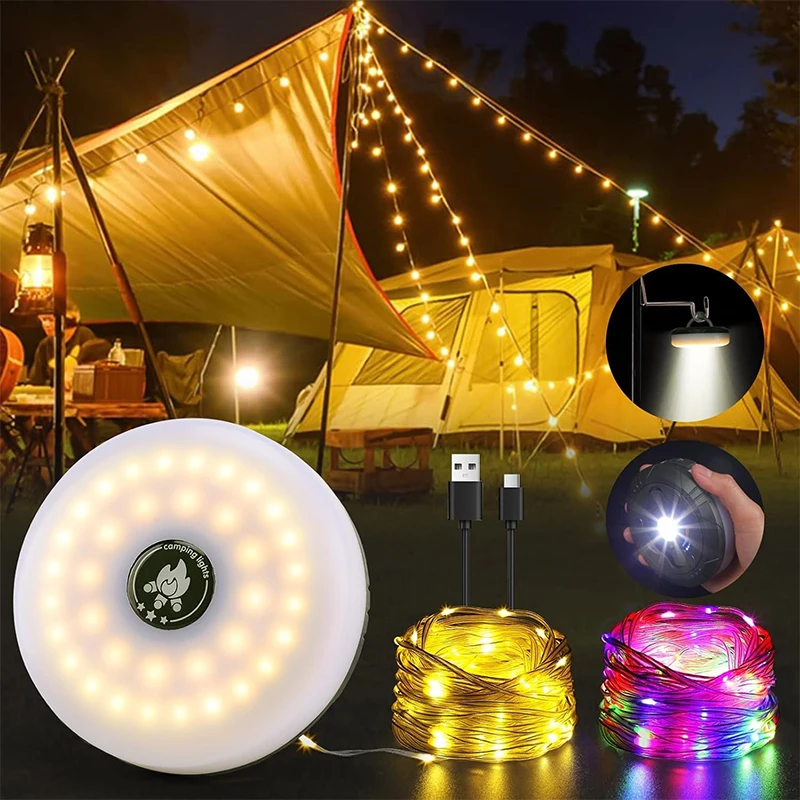 

Camping String Lights With 8 Lighting Modes Rechargeable Waterproof LED Hanging Light For Indoor Home Outside RV Garden Patio