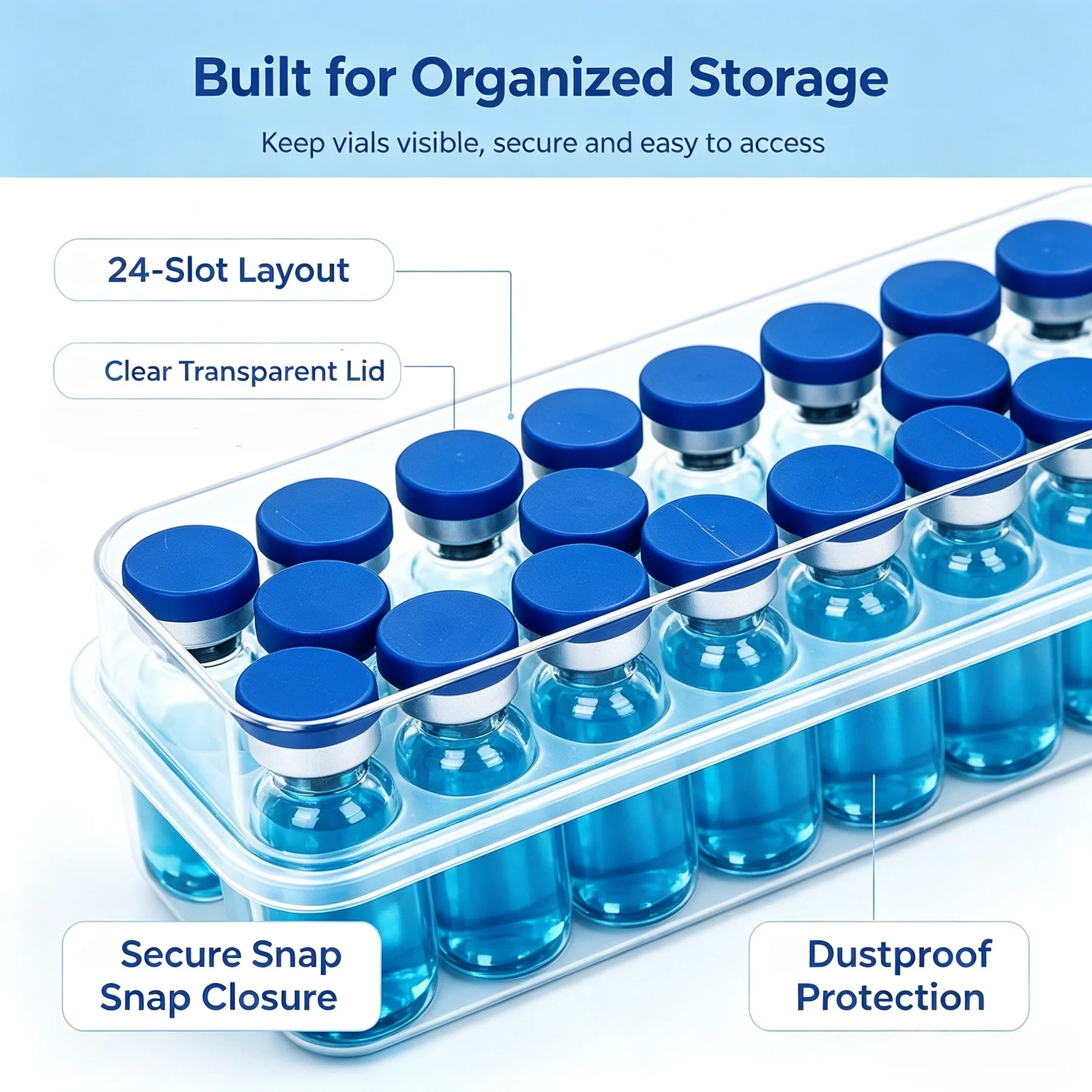 5/3 Packs 24-Slot Clear Plastic Vial Storage Box Dustproof Organizer Case for 3ml Peptide Injection Vials Transparent Medical