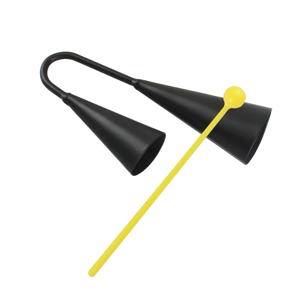 ​Handheld Two Tone Metal A-go-go Bell​ ​Iron ​Latin Percussion Instrument​ ​Cowbell​ ​Binaural Samba Cowbell​ ​With Stick​
