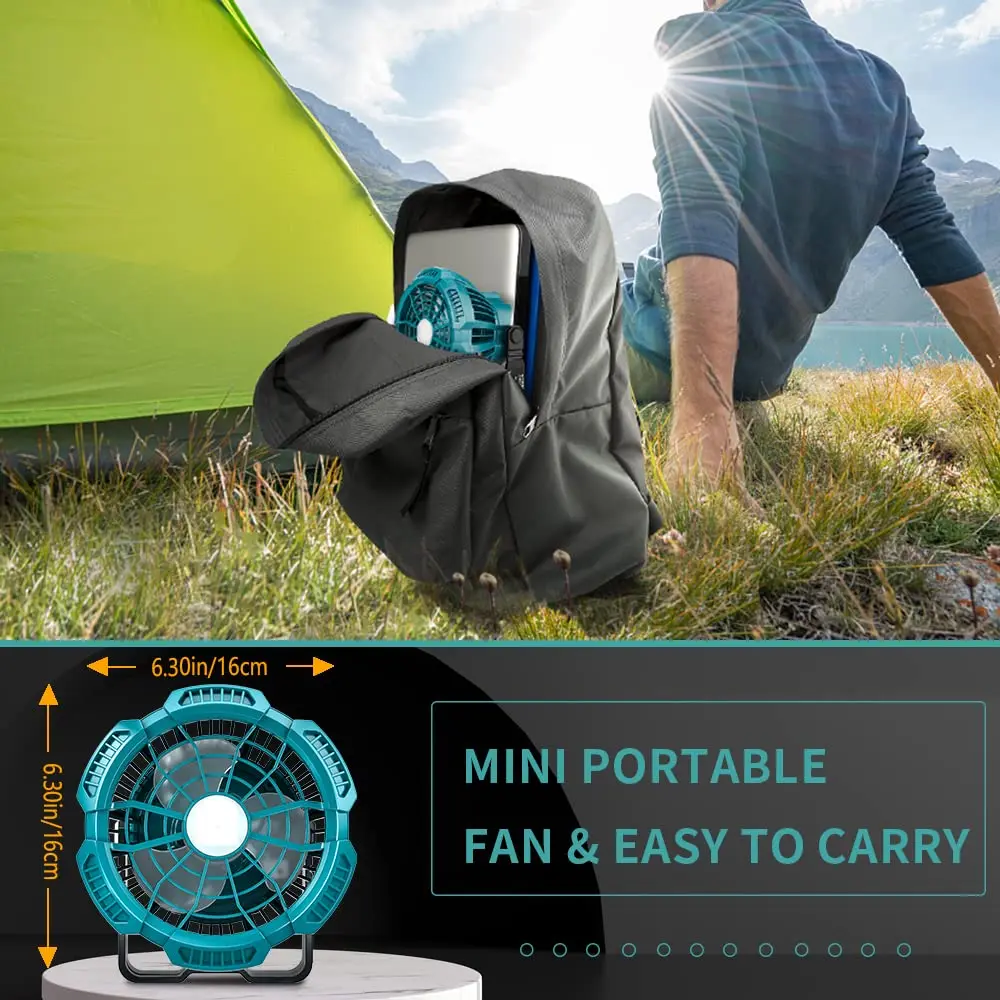 Tragbarer kabelloser Campingventilator mit Fernbedienung und LED-Leuchten für Bosch 18 V Li-Ion-Akku für Autoreparatur und Notfall