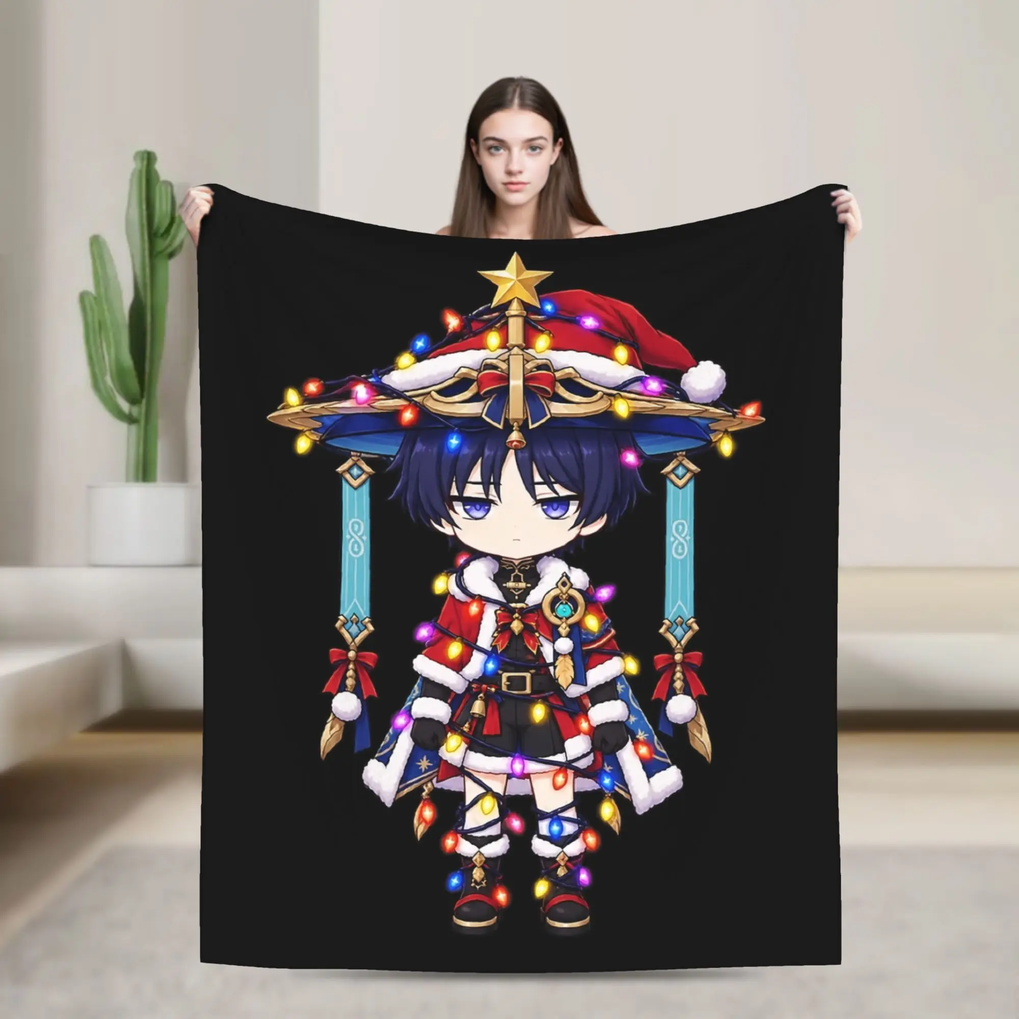 Wanderer Genshins Impacts Christmas Blanket Fleece Printed  Portable Ultra-Soft Throw Blankets for Sofa Office Bedspread