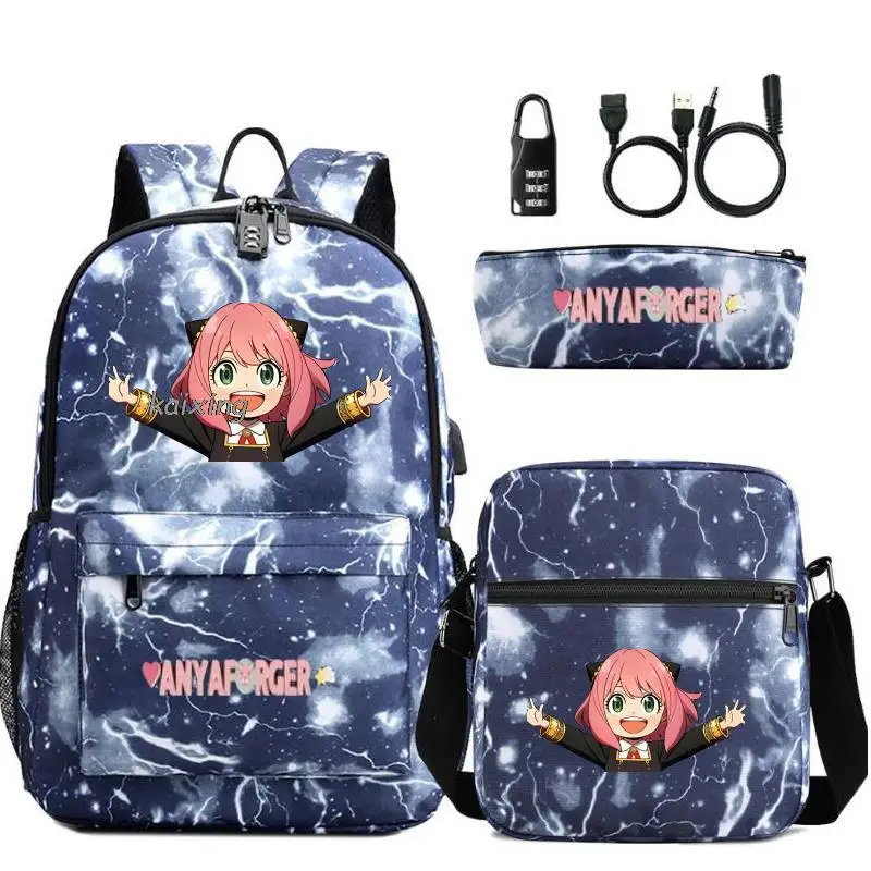 3 pz/set Anime Spy X Family Usb zaino studente adolescenti Bookbag zaino sportivo per ragazza Bagpack Laptop adolescenti zaino da viaggio