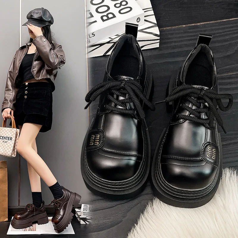 Women's single shoes thick soled height increasing leather shoes  women's 2025 spring new fashionable loafers