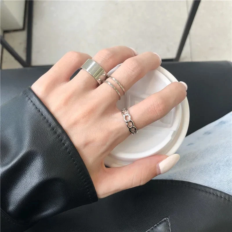 Korean version three-piece ring titanium steel glossy female trendy simple fashion opening adjustable student wild tail rings