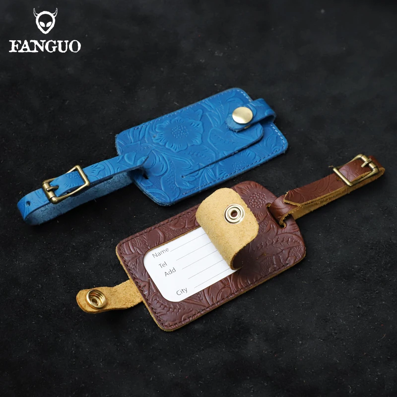 

Genuine Leather Luggage Tags for Men Women Suitcase Labels Baggage Tote Bag Tag ID Tags with Full Back Privacy Cover Travel