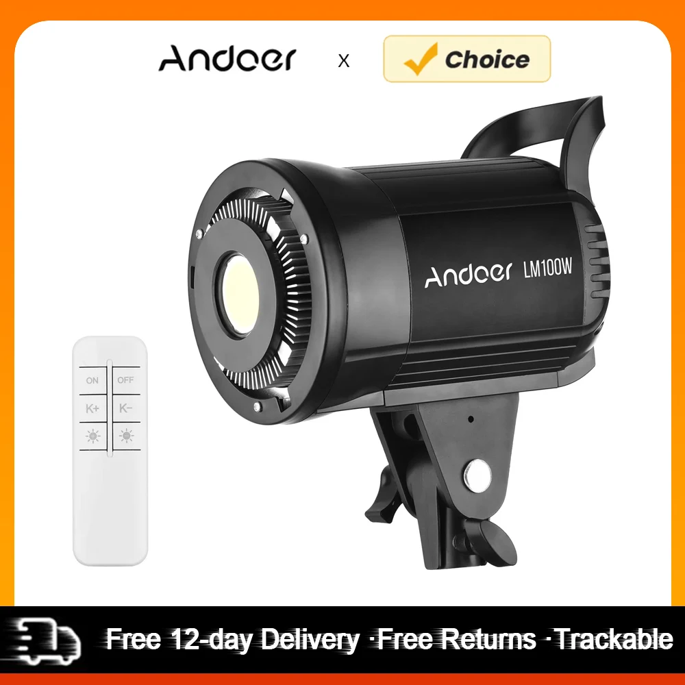 Andoer 100W Studio LED Video Light 5600K Dimmable Bowens Mount Continuous Light with Remote Control for Video Live Streaming