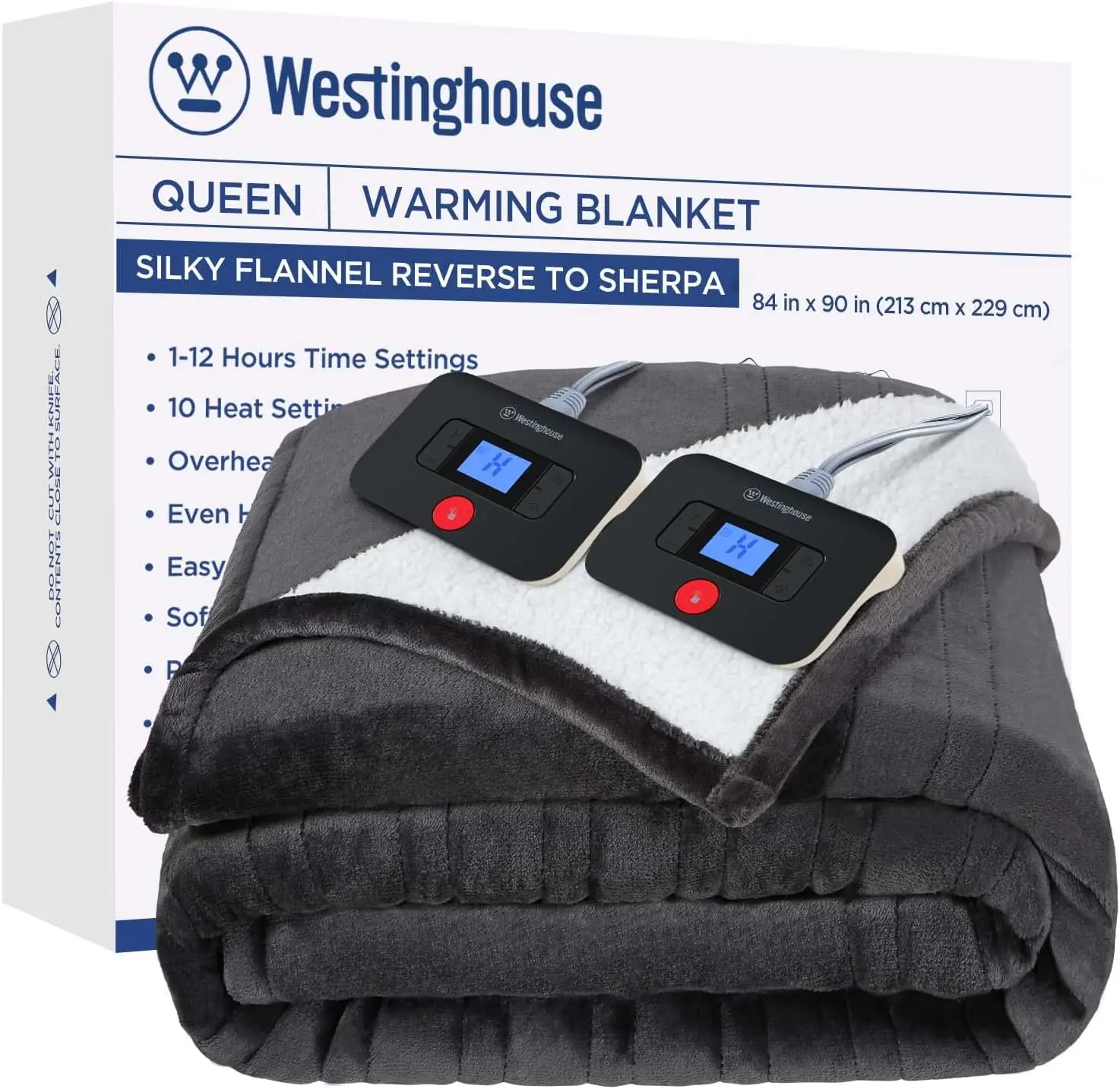 Electric Blanket Queen, Heated Blanket Queen Size with 10 Heating Levels and 1 to 12 Hours Heating Time Settings, Flannel to She