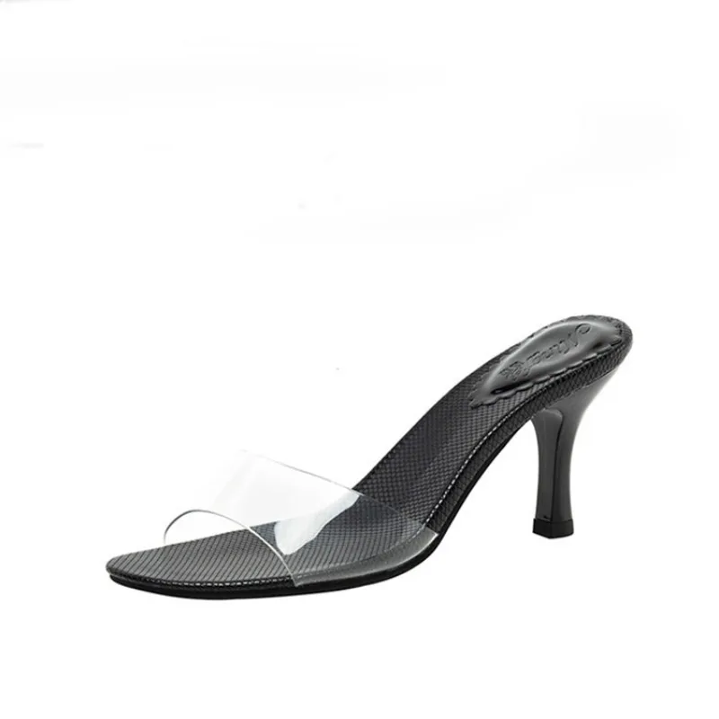 

2025 Summer Women Daily Sandals Imitation Wood Transparent Slippers Fashion Versatile High Heels Ladies Shoes Zapatos De Mujer