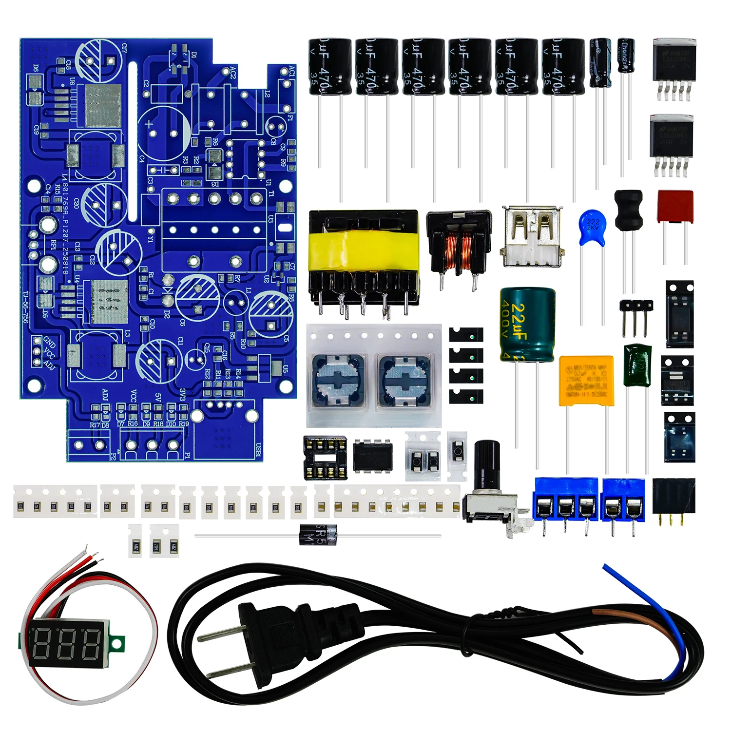 Zestaw do samodzielnego montażu regulowanego zasilacza impulsowego, elektronika DIY, lutowanie, nauka, praktyczny trening, płytka obwodu, części luzem — zdjęcie produktu 3