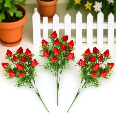 

3pcs Simulated Strawberry Branches Artificial Fake Bunches Lifelike Red Decorative Faux Stem For Diy Wreaths Party Festival Home