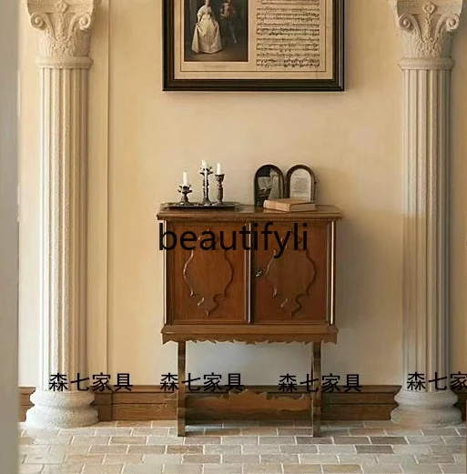 

French Style Solid Wood Vintage Carved Entryway Table Simple Living Room Background Wall Decorative Cabinet Antique Sideboard
