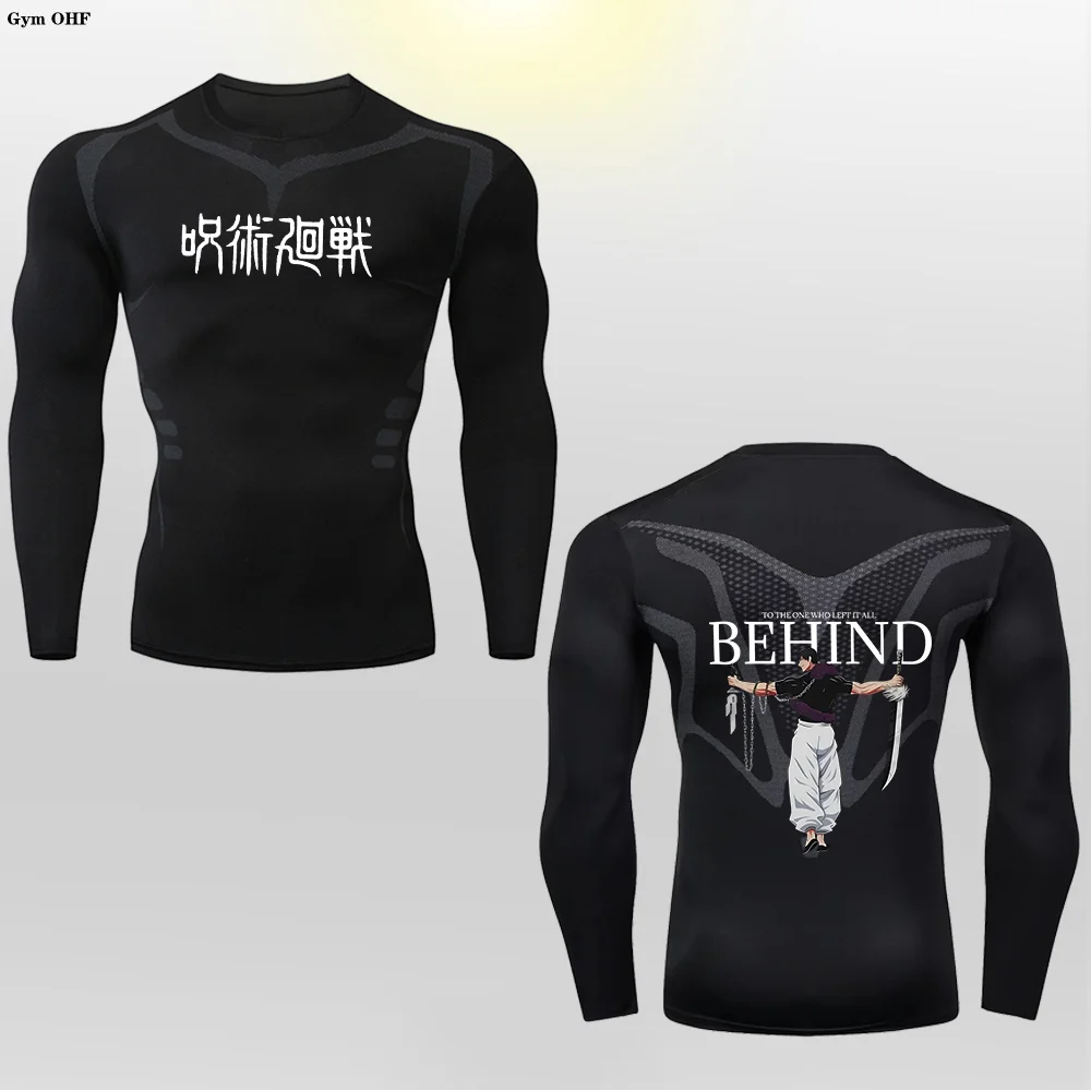 Koszule kompresyjne męskie Anime Jujutsu sportowe szybkoschnąca druga skóra legginsy gimnastyczne trening do biegania Rashgard T Shirt topy Fitness