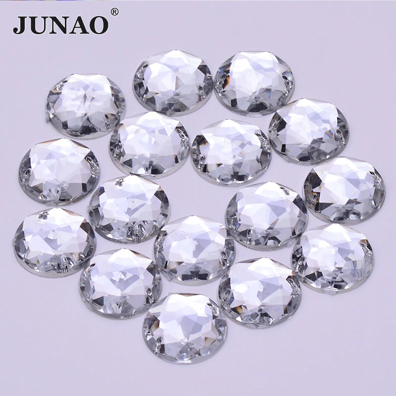 JUNAO 6 8 10 12 18 20 30 52mm Sewing Clear Round Acrylic Rhinestones Appliques Flatback Crystal Stones For DIY Jewelry Making