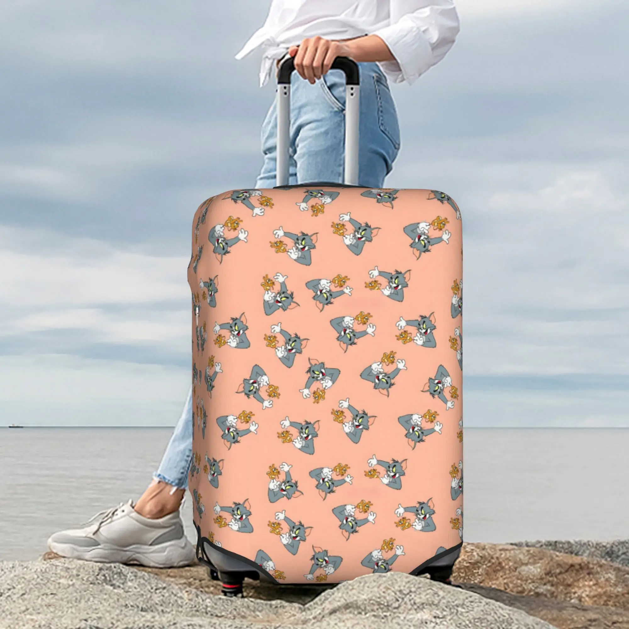 

Tom And Jerry Anime Travel Luggage Cover Dust Proof Kawaii Cartoon Suitcase Cover Protector Fit 18-32 Inch