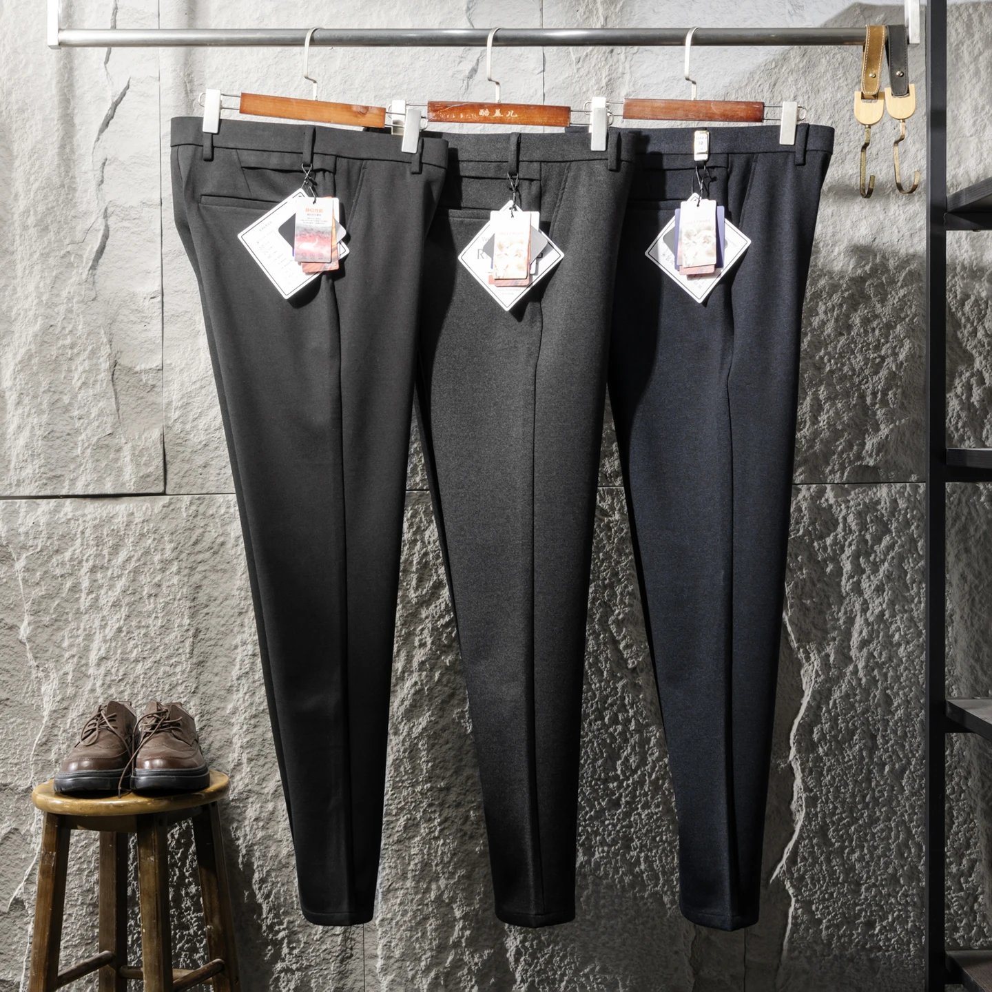 

Men's Casual Woolen Pants Fleece Lined Thick Warm Straight Leg Trousers Autumn Winter High End Business Casual Wool Mix Pants