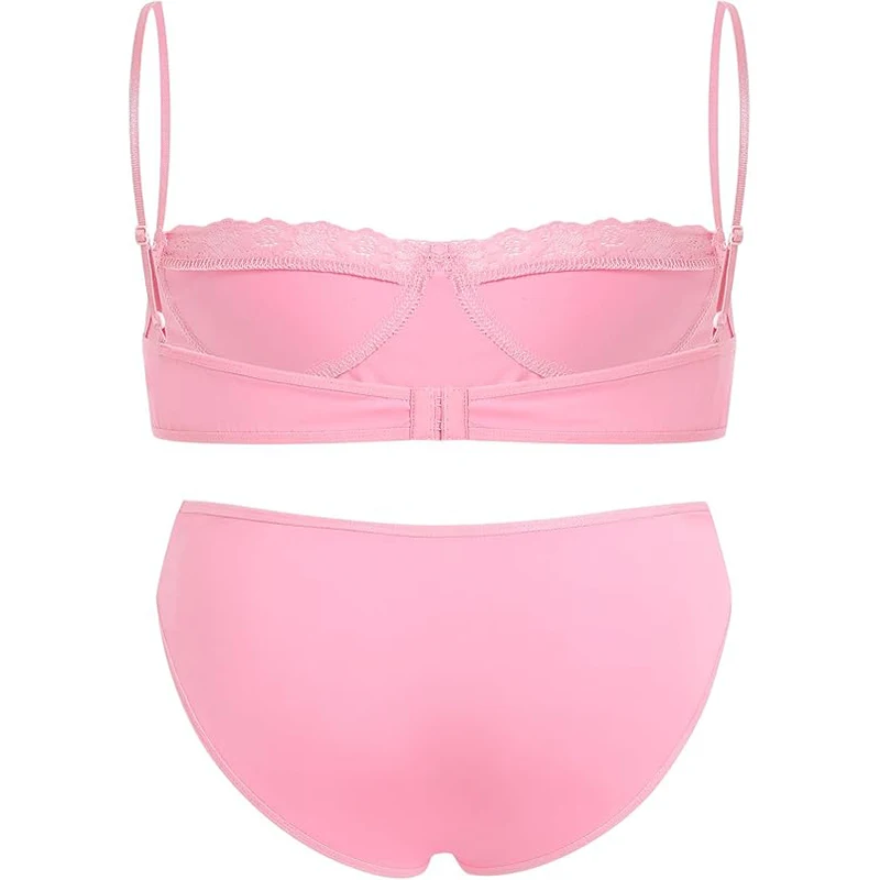 Lingerie for Ladyboy Transgender Men Sissy Lace Bra and Panties Bikini Bowknot 2 Piece Nightwear Sleepwear Set