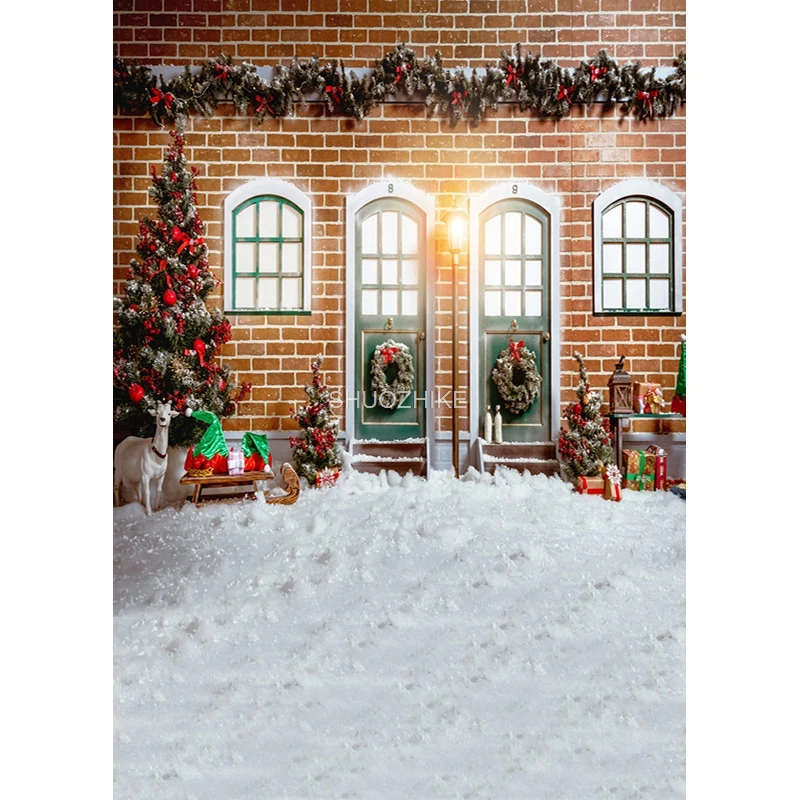SHUOZHIKE Weihnachten Thema Fotografie Hintergrund Schneemann Weihnachtsbaum Kulissen Für Foto Studio Requisiten ZLSY-60