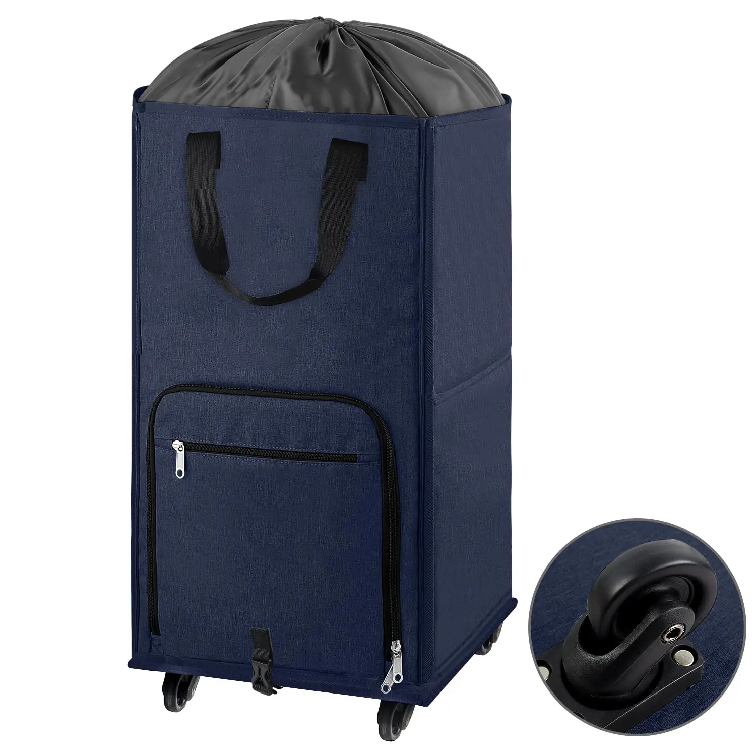 

Useful Collapsible Large Rolling Dirty Clothes Laundry Basket With Wheels & Handles Removable Hampers for Apartment Dormitory