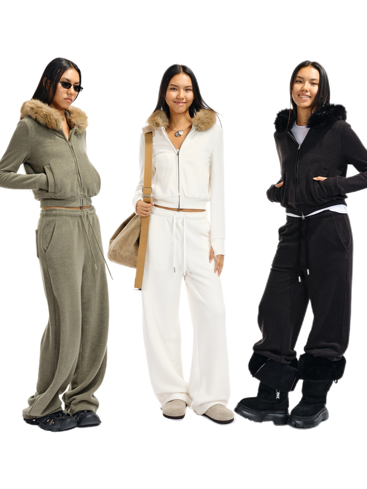 

Толстовка с искусственным меховым воротником Thiened, повседневные брюки с прямыми штанинами, женский модный комплект, осенне-зимняя повседневная одежда