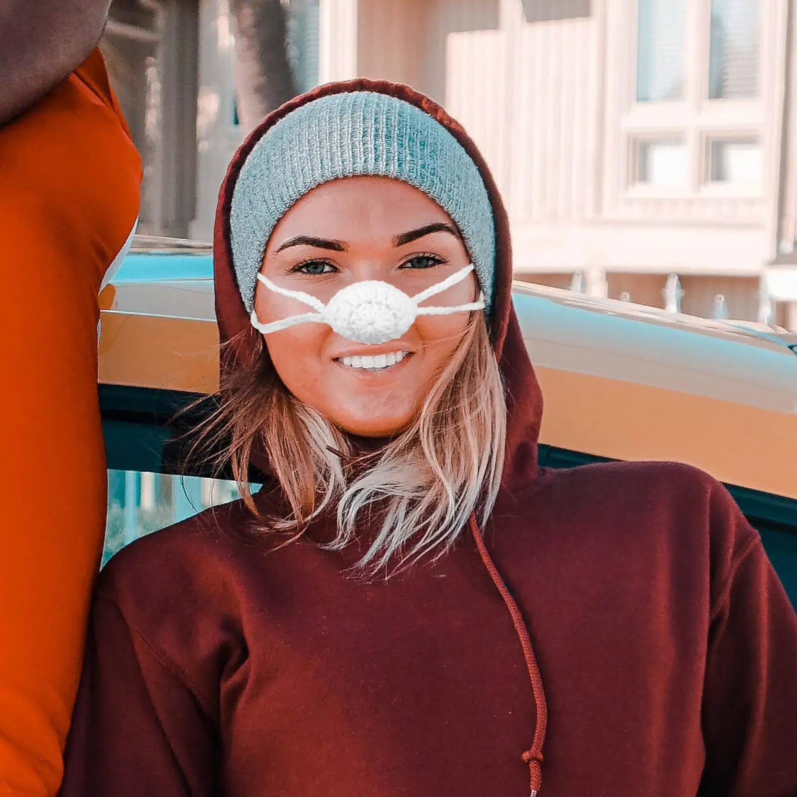 จมูกอุ่นฝาครอบถักสําหรับสภาพอากาศหนาวเย็นฤดูหนาวหมวกฮาโลวีนเส้นด้ายป้องกันหิมะ Anti จมูก WARM Mask