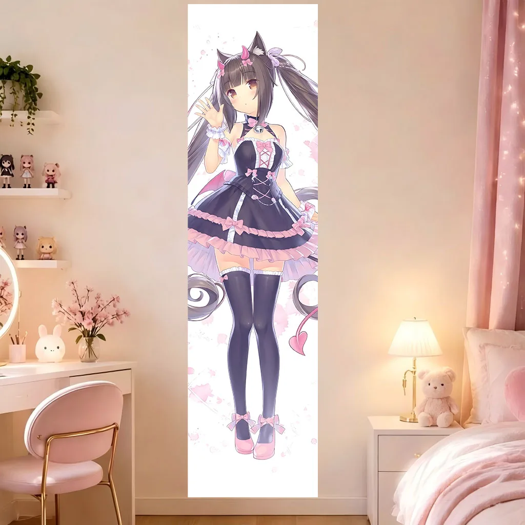 Kawaii Anime Wall Tapestry Nekopara Chocola Cat Girl Wall Hanging, Aesthetic Dorm Bedroom Background Home Art Decor