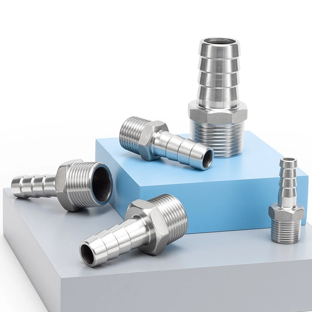 

8mm-50mm Hose Barb 1/4" 3/8" 1/2" 3/4" 1" 2" BSPT Male Thread 304 316 Stainless Steel Hex Nipple Pipe Fitting Connector