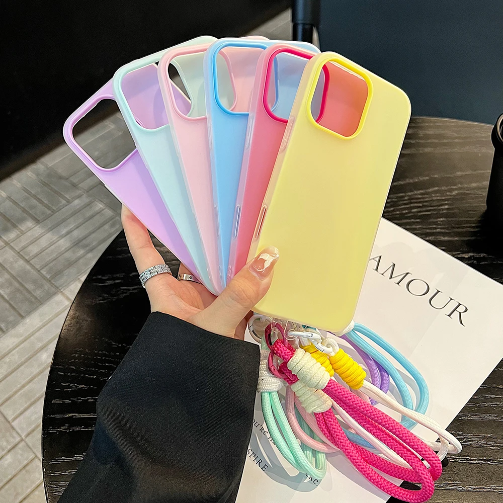 Bonbonfarbene 2-in-1-Handyhülle mit Handgelenkschlaufe für iPhone 17 11 13 12 14 15 16 Pro Max XS XR X 7 8 Plus 17 Air mit Lanyard, matte Abdeckung – Detail 7