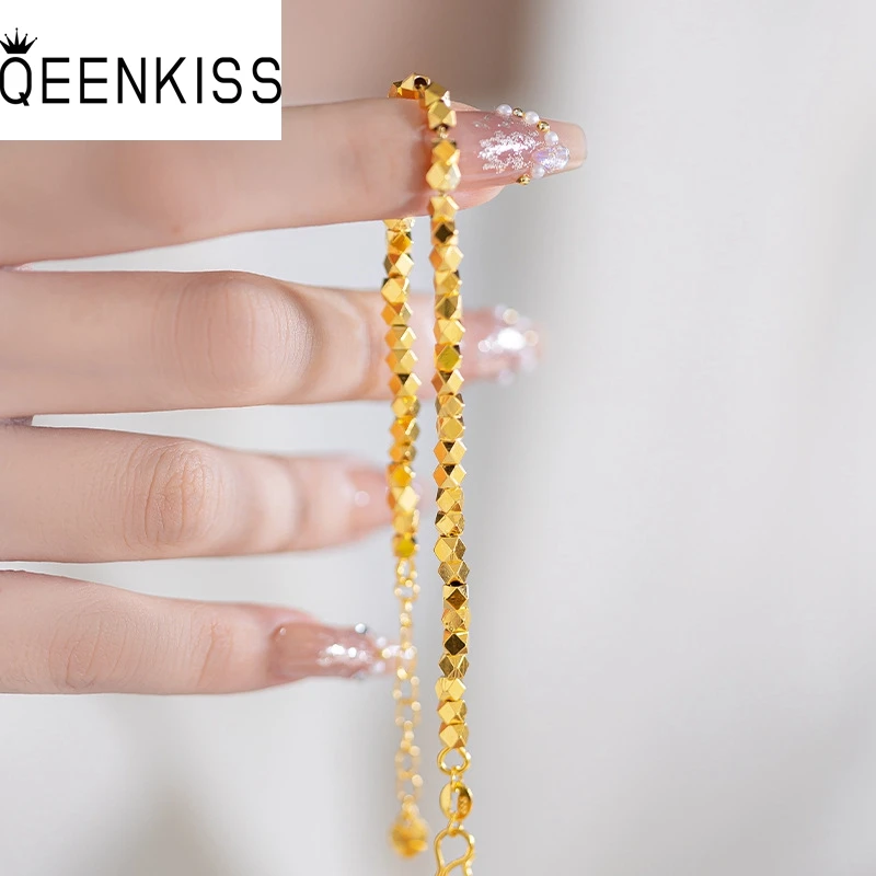

QEENKISS Gold Shiny Beads Bracelets For Women Female Wedding Party Birthday Christmas Bride Ladies Mother Girlfriend Gift BT5289